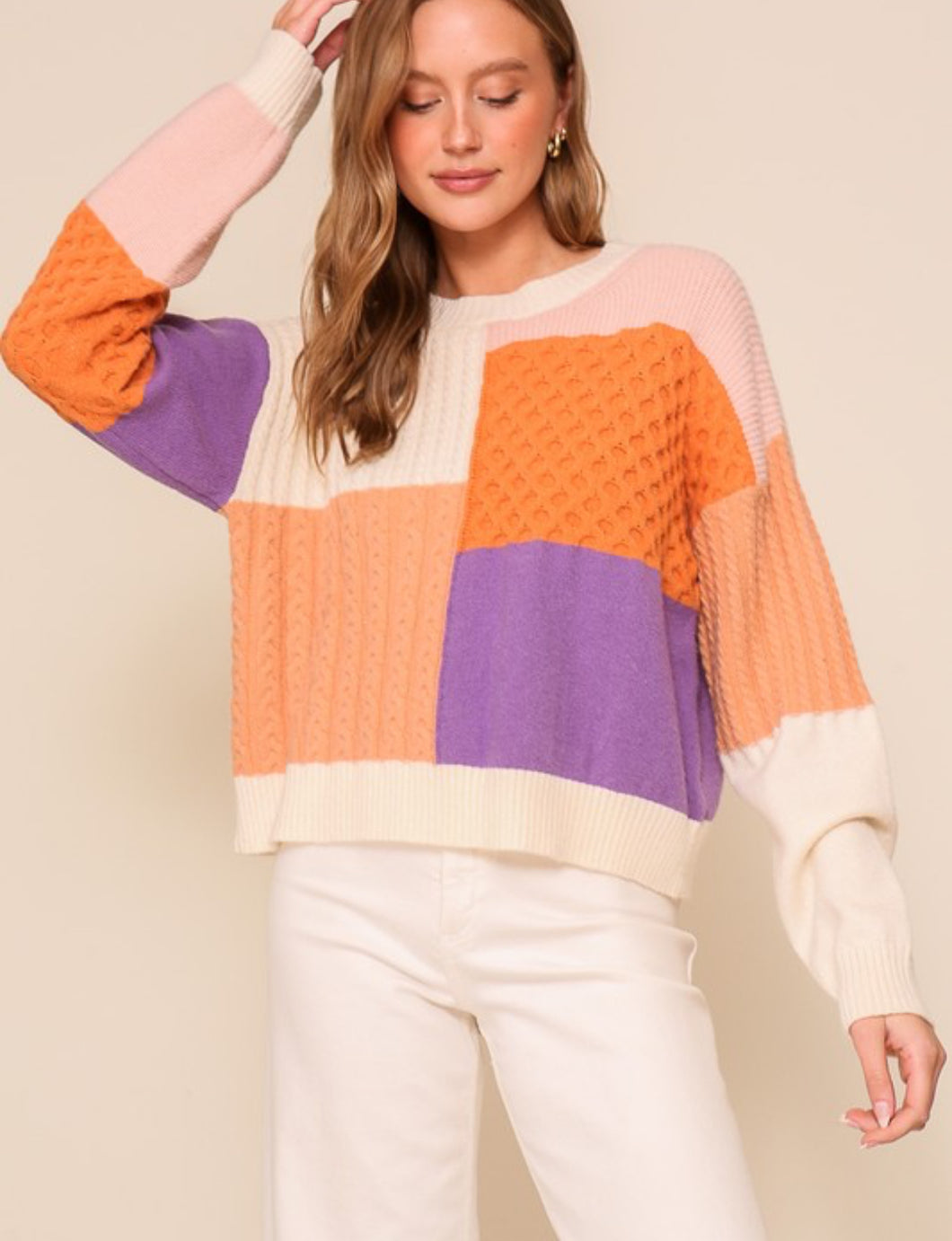 Lilac/Orange Crew Neck Sweater