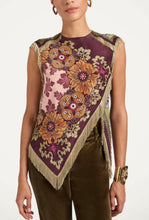 Load image into Gallery viewer, Wine Floral Print Fringe Scarf Top