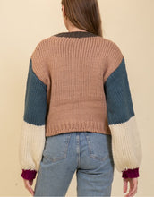 Load image into Gallery viewer, Taupe Combo Cropped Colorblock Sweater