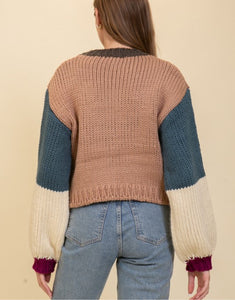 Taupe Combo Cropped Colorblock Sweater