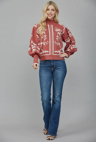 Beet Red Dramatic Sleeve Sweater