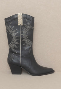 Black Mixed Textured Cowboy Boot