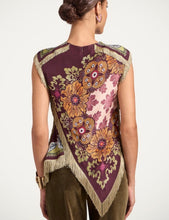 Load image into Gallery viewer, Wine Floral Print Fringe Scarf Top