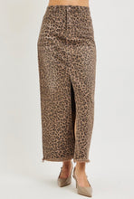 Load image into Gallery viewer, Brown Denim Leopard Stretchy Long Skirt