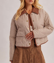 Load image into Gallery viewer, Brown Striped Collared Padded Jacket