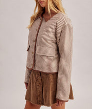 Load image into Gallery viewer, Brown Striped Collared Padded Jacket