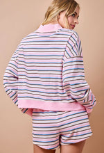 Load image into Gallery viewer, Pink Multi Striped LS Top + Shorts Set
