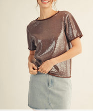 Load image into Gallery viewer, Brown Sequin Short Sleeve Top