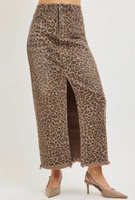 Load image into Gallery viewer, Brown Denim Leopard Stretchy Long Skirt