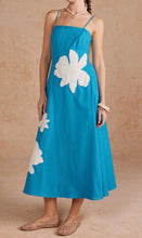 Load image into Gallery viewer, Blue Floral Pearl Applique Midi Dress