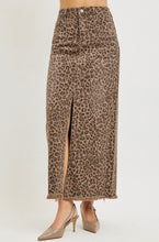 Load image into Gallery viewer, Brown Denim Leopard Stretchy Long Skirt