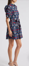 Load image into Gallery viewer, Navy Multi Puff Slv Embroidered Shirt Dress