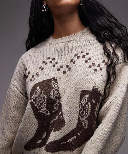 Beige Western Boot Oversized Sweater