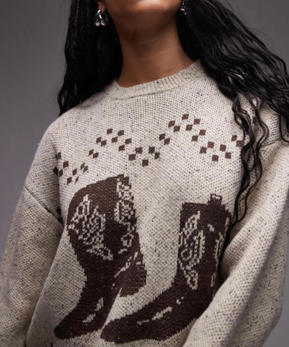 Beige Western Boot Oversized Sweater