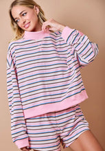 Load image into Gallery viewer, Pink Multi Striped LS Top + Shorts Set