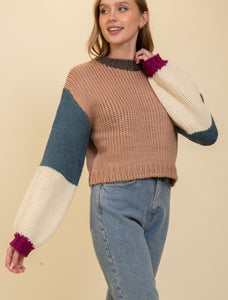 Taupe Combo Cropped Colorblock Sweater