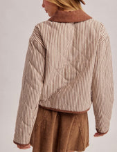 Load image into Gallery viewer, Brown Striped Collared Padded Jacket
