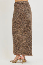 Load image into Gallery viewer, Brown Denim Leopard Stretchy Long Skirt