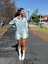 Load image into Gallery viewer, Light Denim Distressed Romper