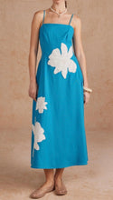 Load image into Gallery viewer, Blue Floral Pearl Applique Midi Dress