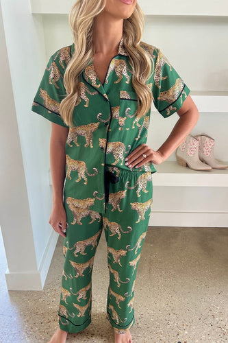 Green Cheetah Print Pajama Set