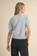 Load image into Gallery viewer, Baby Blue Fuzzy Pearl Button Sweater