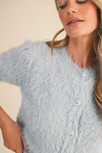 Load image into Gallery viewer, Baby Blue Fuzzy Pearl Button Sweater