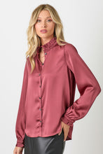 Load image into Gallery viewer, Burgundy Satin Ruffle Collar Blouse