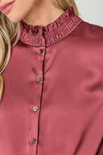 Load image into Gallery viewer, Burgundy Satin Ruffle Collar Blouse