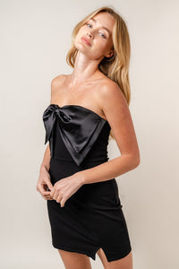 Black Bow Strapless Mini Dress