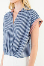 Load image into Gallery viewer, Navy Striped Trim Detail V-Neck Top THML