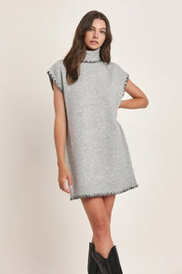 Gray Black Contrast Stitch Sweater Dress