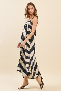 Cream and Black Stripe Spaghetti Strap Dress