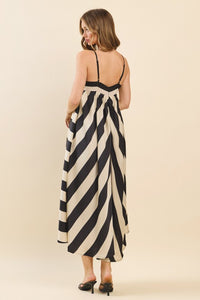 Cream and Black Stripe Spaghetti Strap Dress