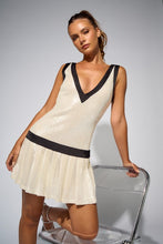 Load image into Gallery viewer, Ivory and Black Plunging V Neck Sequin Dress