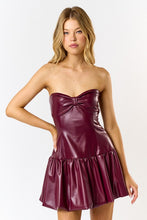 Load image into Gallery viewer, Burgundy Bow Sweatheart Pleather Bubble Dress