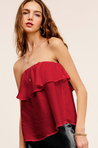 Maroon Strapless Ruffle Top