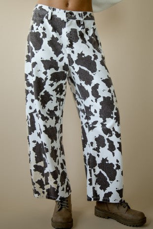 Cow Print Denim Barrel Jeans