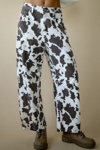Cow Print Denim Barrel Jeans
