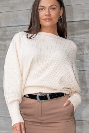 Softy Beige Ribbed Knit Sweater