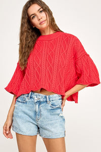 Red Cable Stitch Sweater