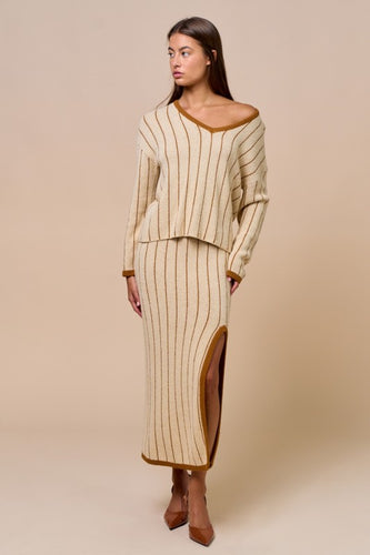 Cream Caramel Stripe Sweater Set