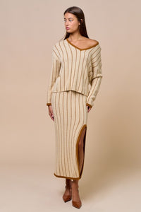 Cream Caramel Stripe Sweater Set