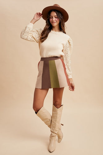 Mocha Combo Stripe Knit Skirt