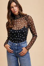 Load image into Gallery viewer, Black White Polka Dot Mesh Top