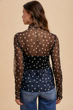 Load image into Gallery viewer, Black White Polka Dot Mesh Top