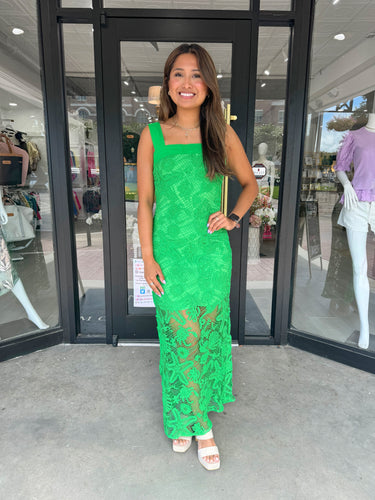 Green Aquatic Crochet Maxi Column Dress