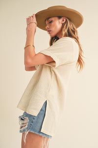 Oat Gauze Collared SS Top