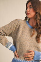 Load image into Gallery viewer, Blue Dot and Trim Taupe Sweater