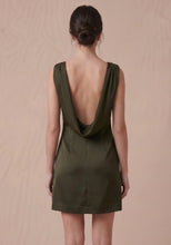 Load image into Gallery viewer, Dark Olive Heavy Satin Back Cowl Mini Dress